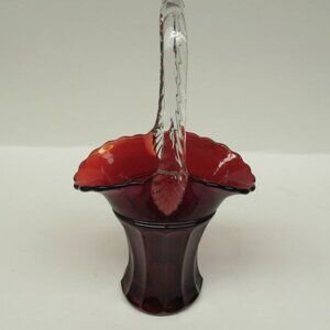 Vintage Royal Ruby Red 7 1/2 inch High Crystal Glass Handled Basket